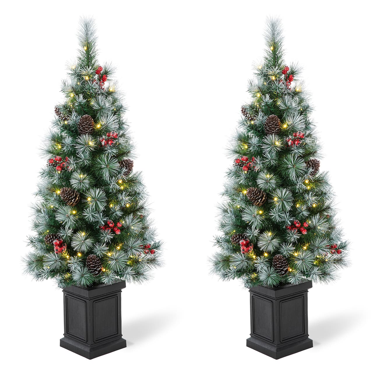 2 Pack 4ft. Pre-Lit Pine Artificial Christmas Porch Tree, Warm White LED Lights